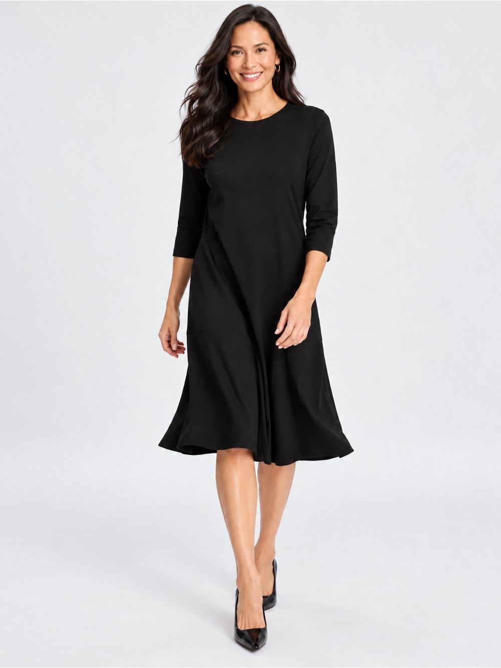 Chico’s Travelers Black Long Sleeves Midi Dress Size 2 Petite Large Minimalist